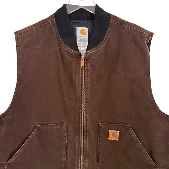 Vintage 2XL Carhartt Mens Brown Insulated Work Vest - Picture 4 of 10